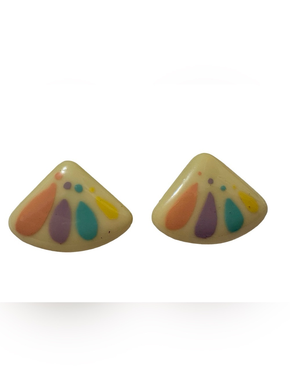 Vintage Pastel Lucite Fan Stud Earrings Retro 80s 90s Geometric Ivory Multi